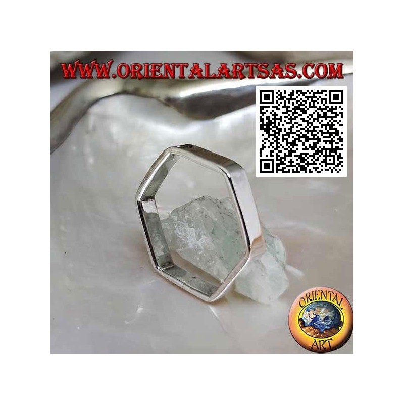 Smooth silver ring with hexagonal shape band