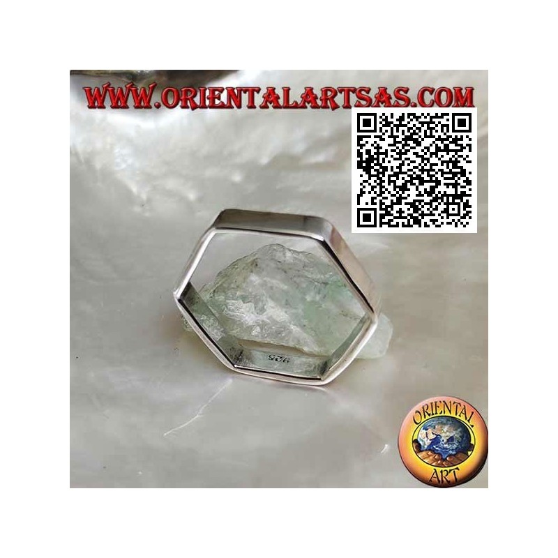 Bague en argent lisse avec bande de forme hexagonale