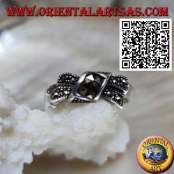 Silver bow knot ring studded with marcasite