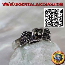 Silver bow knot ring studded with marcasite