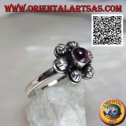 6-petal silver flower ring with cabochon round garnet (16)
