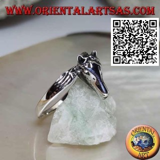 Three quarter horse head silver ring on tail (ouroboros style)