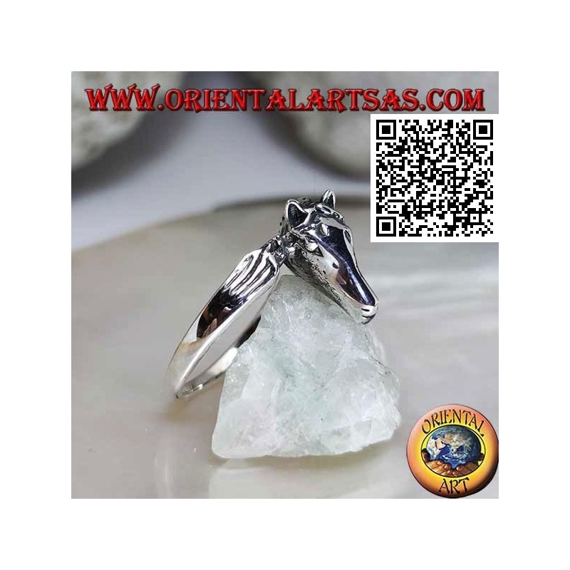 Anillo de plata con cabeza de caballo de tres cuartos en la cola (estilo ouroboros)