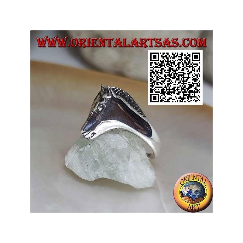 Bague en argent tête de cheval trois quarts sur la queue (style ouroboros)