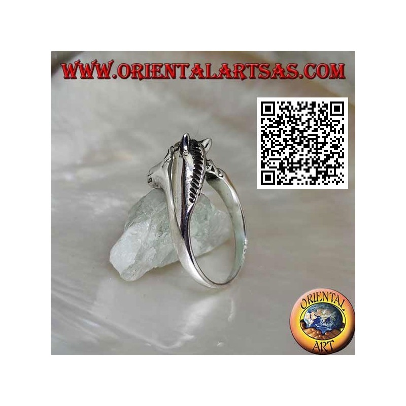 Anello in argento testa di cavallo a tre quarti sulla coda (stile ouroboros)