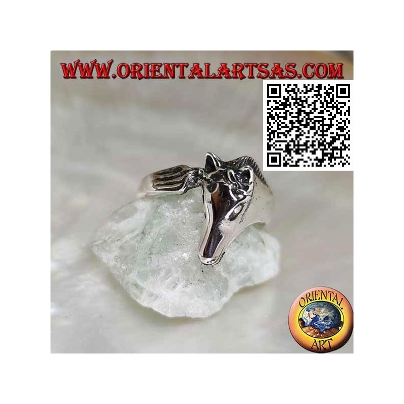 Anillo de plata con cabeza de caballo de tres cuartos en la cola (estilo ouroboros)