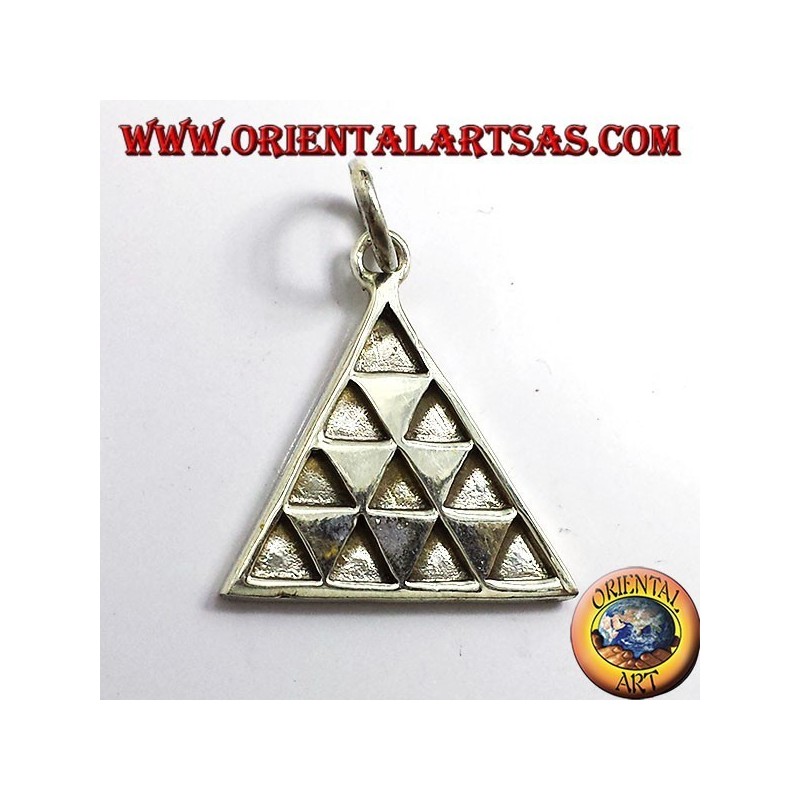 Tetraktys triangle pendant, silver