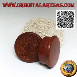 Molinillo de tabaco en madera de caoba con hoja de cannabis tallada, 5 cm Ø