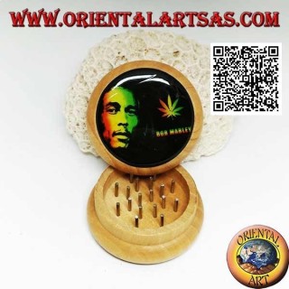 Grinder tritatabacco in legno di pino con immagine di Bob Marley, da 5 cm Ø (1)