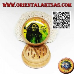 Tabakmühle aus Kiefernholz mit Bild von Bob Marley, 5 cm Ø (2)