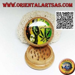 Molinillo de tabaco en madera de pino con imagen de Bob Marley, 5 cm Ø (3)