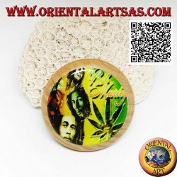 Tabakmühle aus Kiefernholz mit Bild von Bob Marley, 5 cm Ø (3)