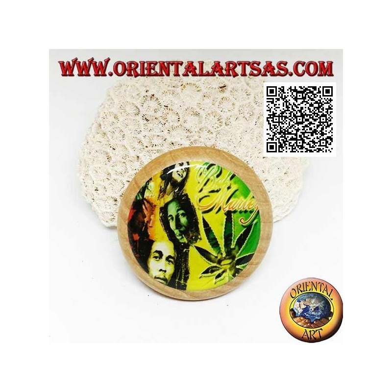 Tabakmühle aus Kiefernholz mit Bild von Bob Marley, 5 cm Ø (3)