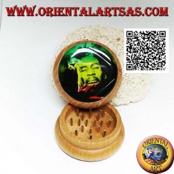 Tobacco grinder in pine wood with image of Bob Marley, 5 cm Ø (4)
