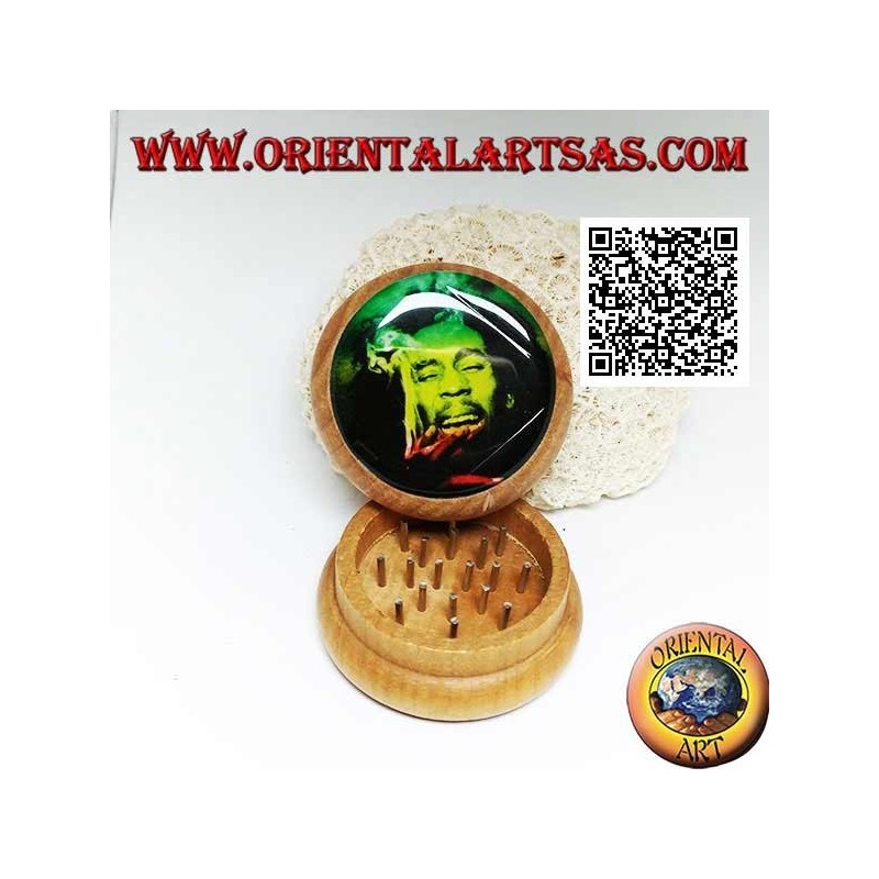 Molinillo de tabaco en madera de pino con imagen de Bob Marley, 5 cm Ø (4)