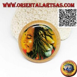 Tabakmühle aus Kiefernholz mit Bild von Bob Marley, 5 cm Ø (5)