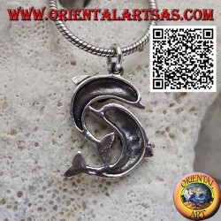Pendentif en argent, couple de dauphins sautant l'un sous l'autre