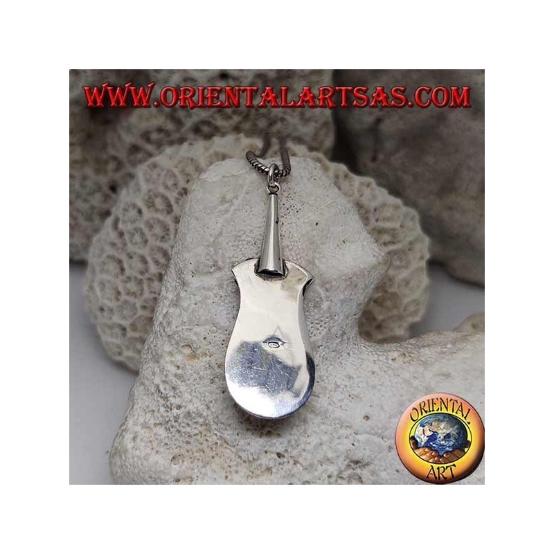 Silver pendant in the shape of a guitar with round and oval green agate and infinity lines in high relief