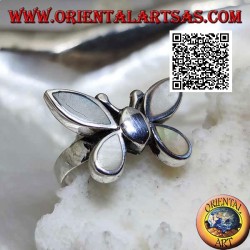 Silver ring in the shape of a butterfly with mother-of-pearl wings