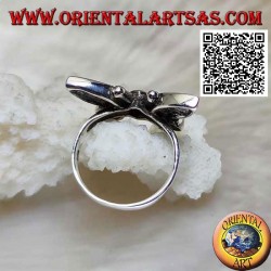 Silver ring in the shape of a butterfly with mother-of-pearl wings