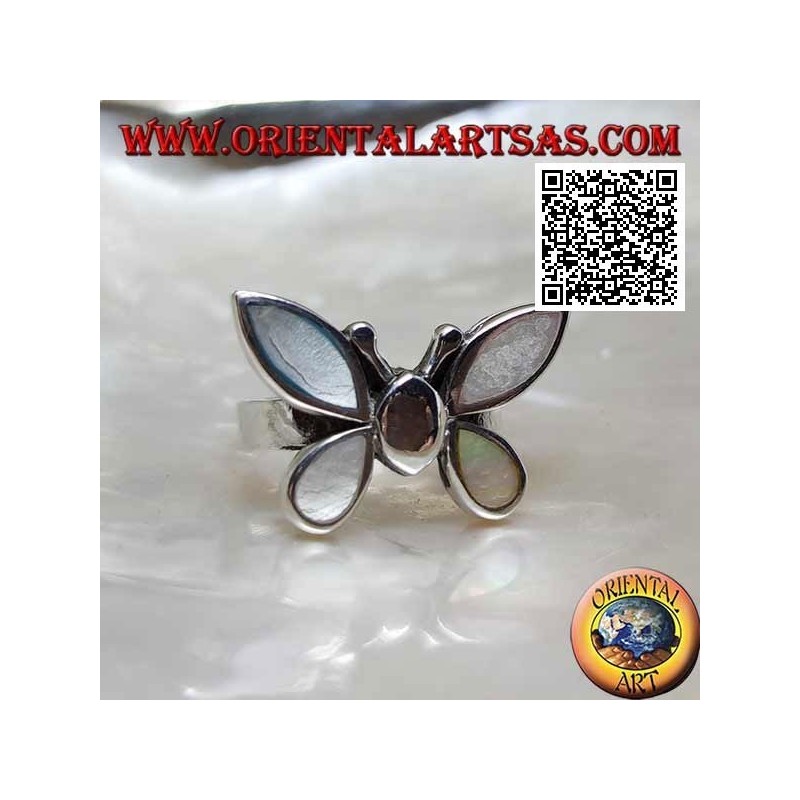 Anillo de plata en forma de mariposa con alas de nácar