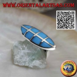 Smooth silver shuttle ring with square turquoise set flush with the edge