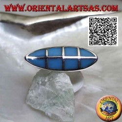 Anillo lanzadera plateado liso con turquesa cuadrada engastada al ras del borde