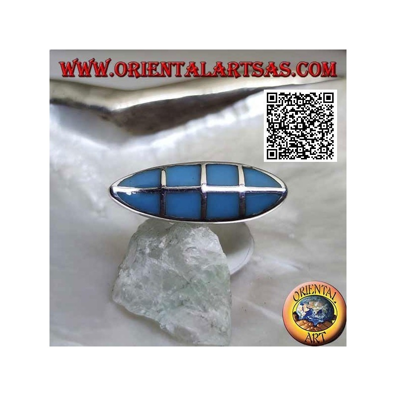 Glatter silberner Shuttle-Ring mit quadratischem Türkis, bündig mit der Kante