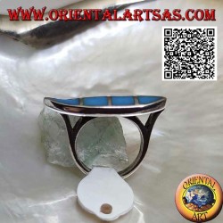 Smooth silver shuttle ring with square turquoise set flush with the edge