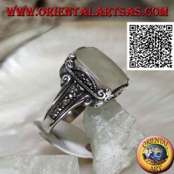 Silver ring with square mother of pearl and marcasite on frame and sides
