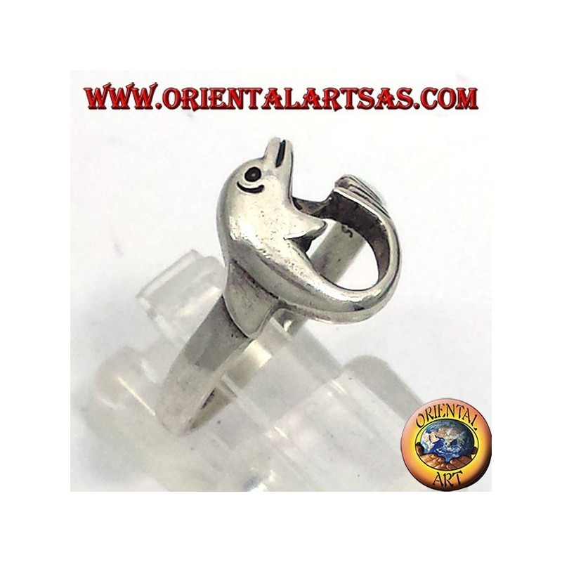 anello delfino arrotolato in argento