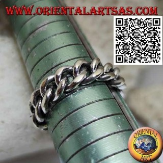 Anello in argento fascia liscia a catena morbida classica