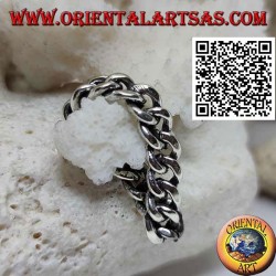 Bague en argent classique avec chaîne douce et bande lisse