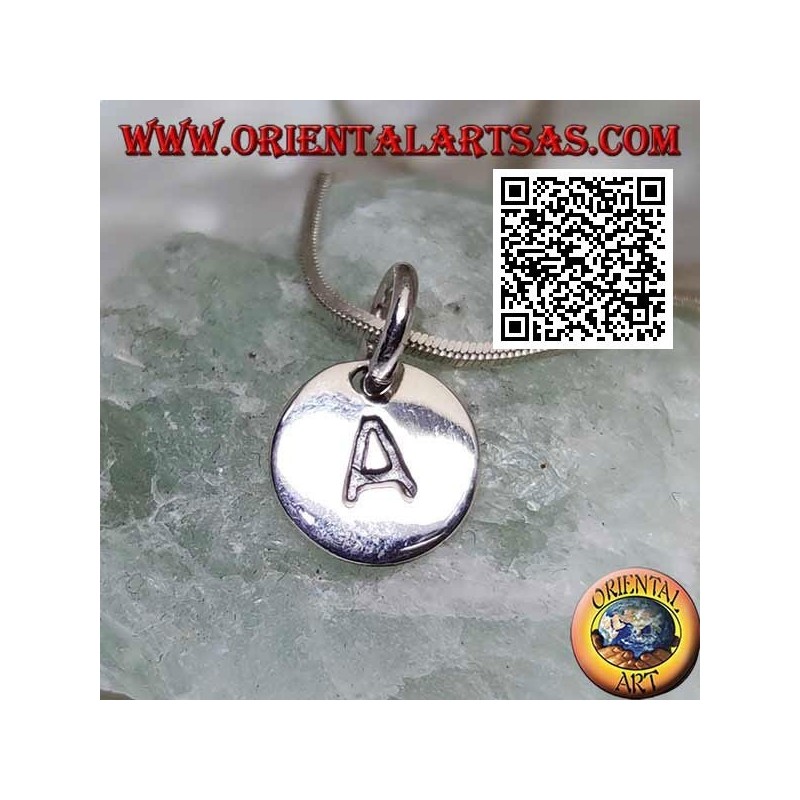 Silver pendant, round medal with engraved capital letter initial