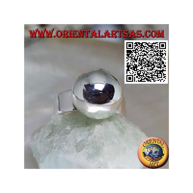 Anillo de plata de banda lisa con gran esfera lisa