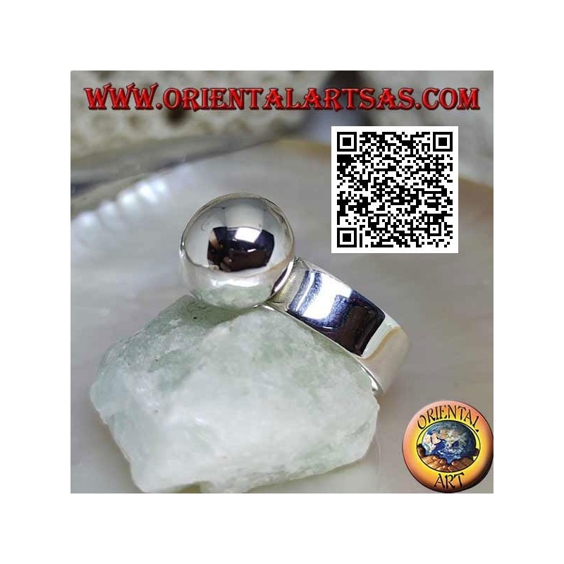Smooth band silver ring with large smooth sphere