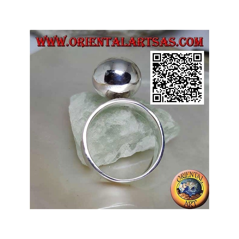 Smooth band silver ring with large smooth sphere
