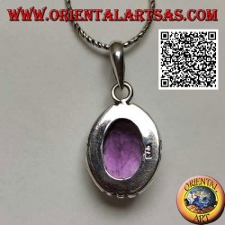 Pendentif en argent avec splendide améthyste naturelle grand ovale facetté et bord lisse rayé sur les 4 points cardinaux