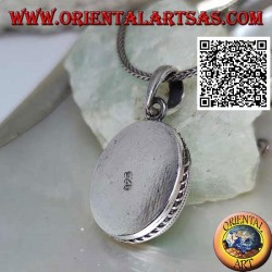 Silver pendant with natural oval turquoise surrounded by interweaving and helical line