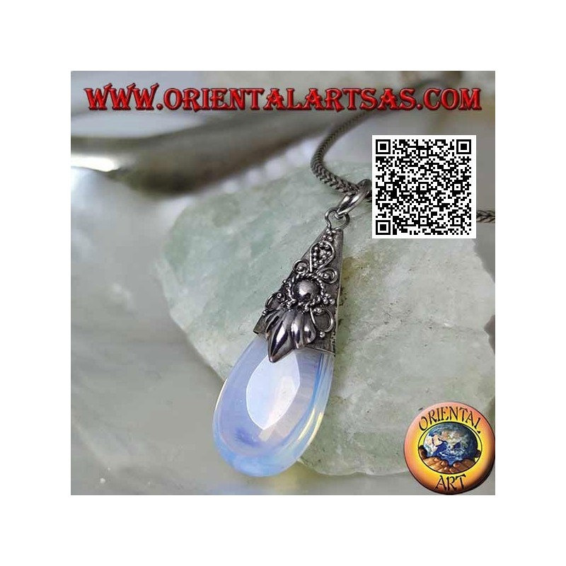 Colgante gota de plata con ópalo de mar y adornos en relieve