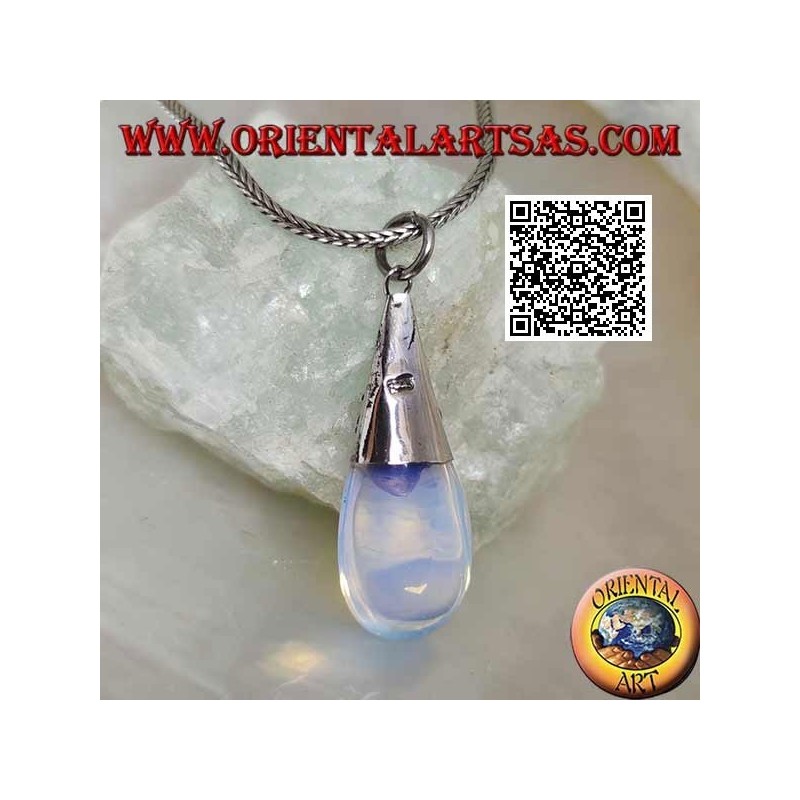Colgante gota de plata con ópalo de mar y adornos en relieve