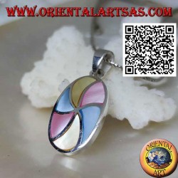 Colgante ovalado de plata con hélices de nácar multicolor