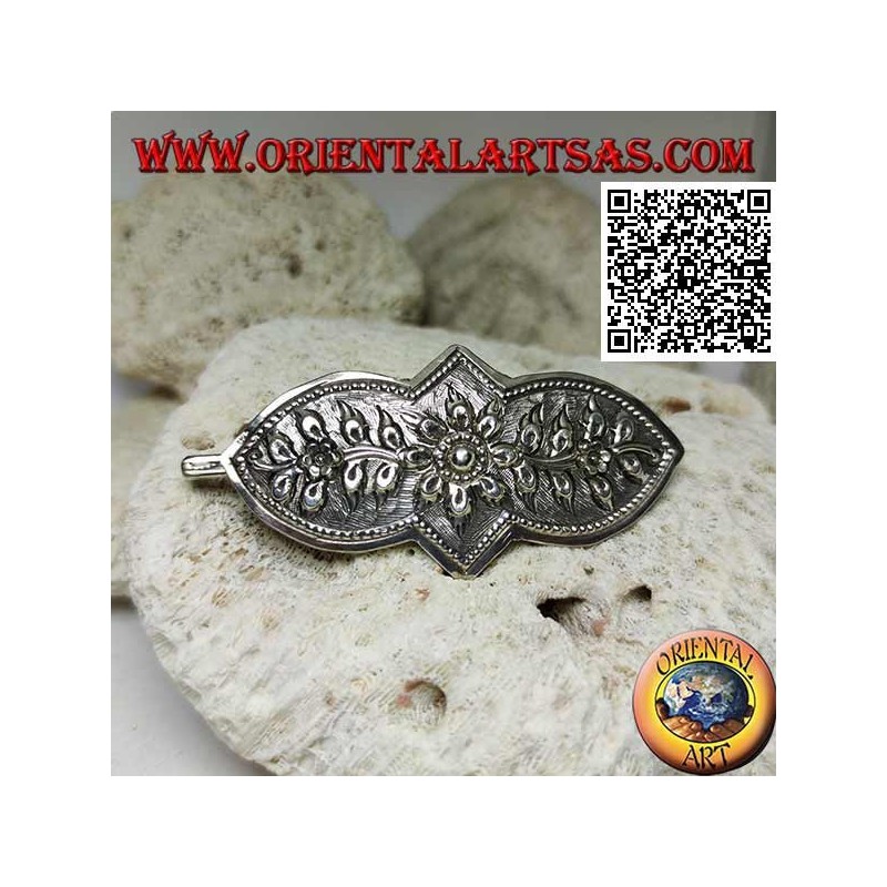 Blumendekoration gemeißelte silberne Haarspange mit Kamm und Druckknopfverschluss (1 Spitze)