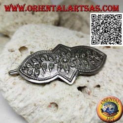 Flower decoration chiseled silver hair clip with comb and snap closure (1 tip)