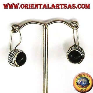 boucles d'oreilles avec onyx jawi rond, argent 925