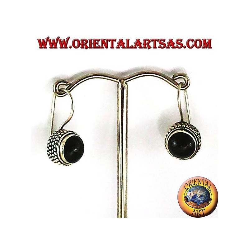 earrings with onyx round jawi, 925 silver
