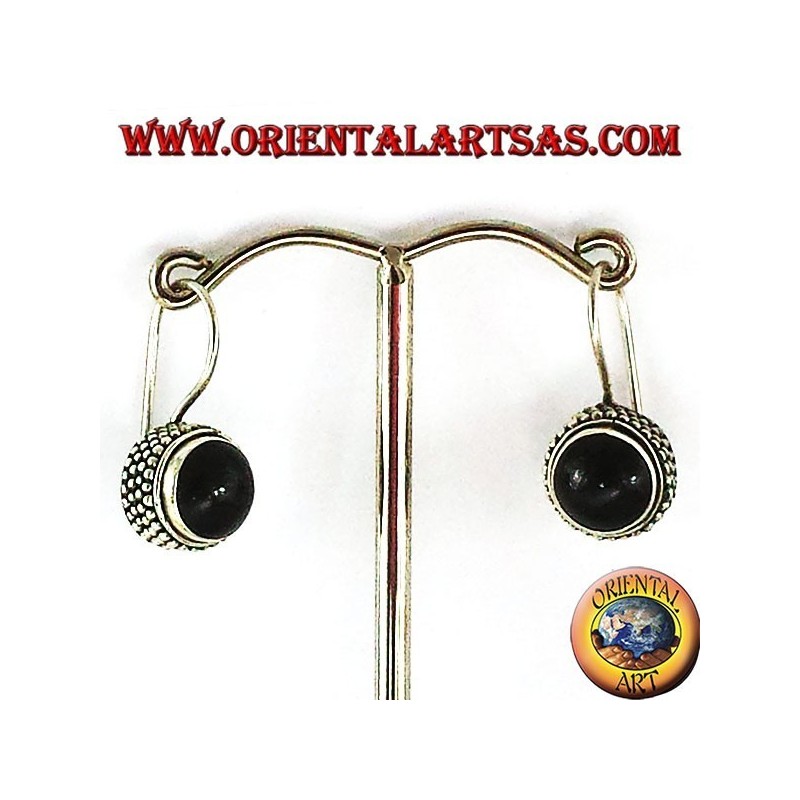 earrings with onyx round jawi, 925 silver