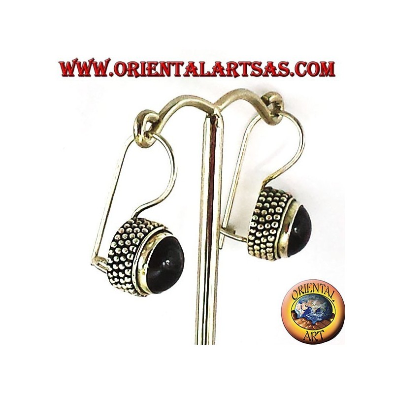 Ohrringe mit Onyx runden jawi, 925 Silber