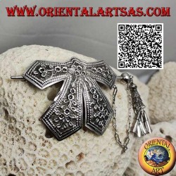 Hair clip in silver chiseled bow with floral decoration pin closure with pendants