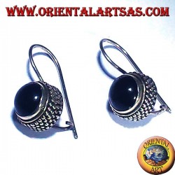 earrings with onyx round jawi, 925 silver